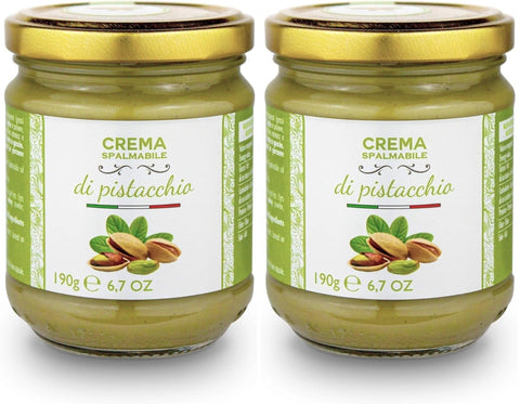 Crème Douce De Pistaches, 40% De La Pistache De Sicile (Etna), Idéal Pour Le Petit Déjeuner, Mais Surtout Pour Les Choses Sucrées, 2x190g.
