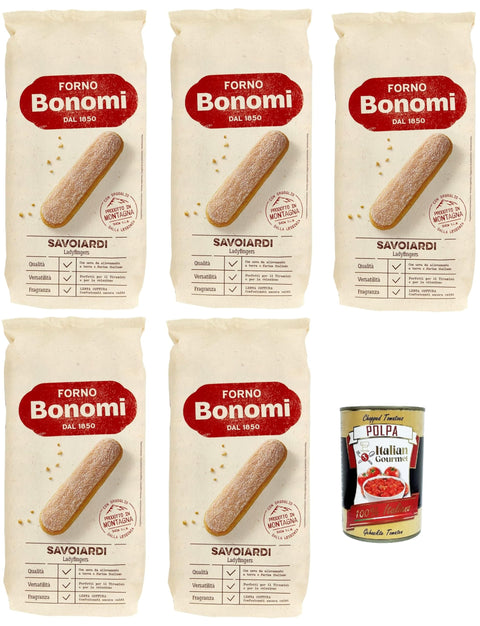 Forno Bonomi Lot De 5 Boîtes De Biscuits Italiens Pour Tiramisu, Biscuits Et Biscuits Savoiardi, 400 G + Italian Gourmet Polpa 400 G