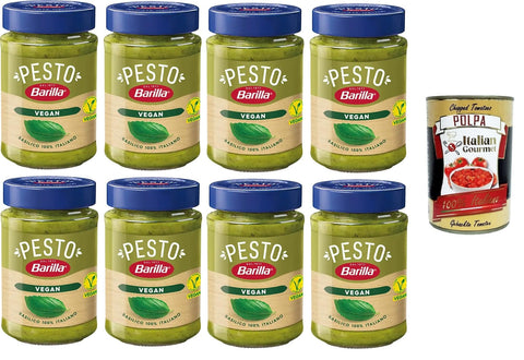 Barilla Pesto Di Basilico Vegan Condimento E Sugo Per Pasta Épice Végétalienne Au Pesto Basilic Et Sauce Pour Pâtes 8 X 190 G + Italian Gourmet Polpa 400 G