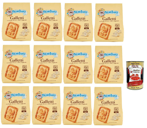 Mulino Bianco Galletti Lot De 12 Biscuits 100 % Au Lait Frais Italien 800 G + Polpa Gourmet Italien 400 G