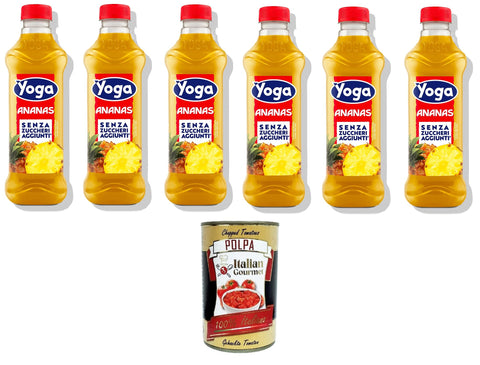 Yoga Succo Di Frutta Ananas Senza Zuccheri Aggiunti Jus De Fruits Sans Sucre Ajouté 6 X 1 L + Italian Gourmet Polpa 400 G