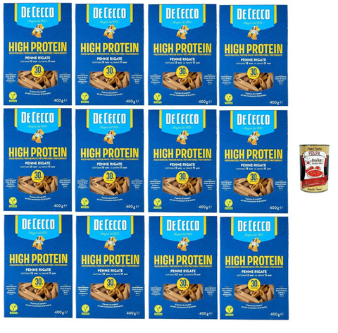 De Cecco Penne Rigate No. 41, High Protein, Pasta De Blé En Dur Italien, 12 Paquets De 400 G, Pâtes En Blé À 100% Italien, + Italian Gourmet Polpa 400g