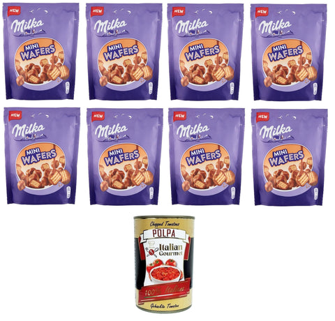 Milka Mini Wafers, Wafer Ricoperto Di Cioccolato Al Latte Delle Alpi Gaufre Enveloppée De Chocolat Au Lait Des Alpes 8 X 110 G + Italian Gourmet Polpa 400 G