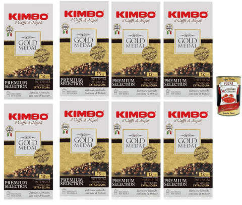 Kimbo Gold Medal, Caffe' Italiano, Caffè Macinato, Italian Café Moulu, Convient Pour Cafetière Moka, Lot De 8x 250 Gr + Italian Gourmet Polpa 400g