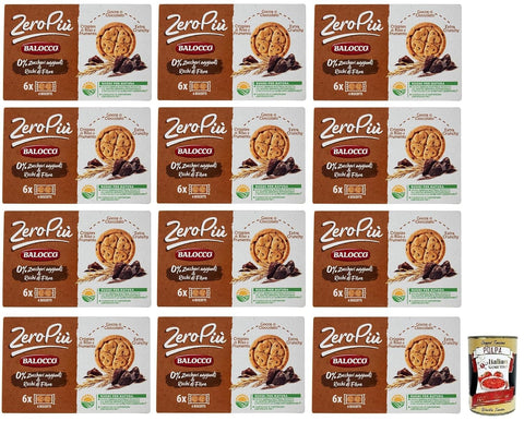 Balocco Zero Più Biscotti Sans Sucre Ajouté, Biscotti, Avec Du Riz Et Des Croustillages De Blé, Groches Au Chocolat Et Plus Croquantes, 12x 210g + Italian Gourmet Polpa Di Pomodoro 400g Dose