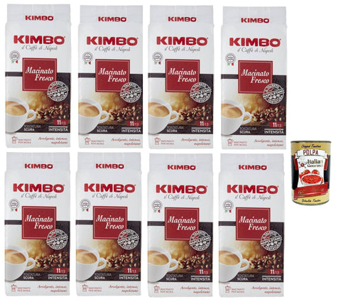 Kimbo Macinato Fresco, Caffe' Italiano, Caffè Macinato, Italian Café Moulu, Convient Pour Cafetière Moka, Lot De 8x 250 Gr + Italian Gourmet Polpa 400g
