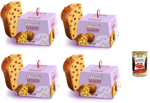 Bauli Panettone Gransoffice Pâte Molle Riche En Raisins Secs Sans Fruits Confits 4 X 900 G + Italian Gourmet Polpa 400 G