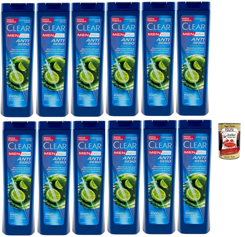 Clear Anti Sebo Men Shampooing Anti-Sébum Pour Cheveux Et Cuir Chevelu Gras 12 X 225 Ml + Italian Gourmet Polpa 400 G