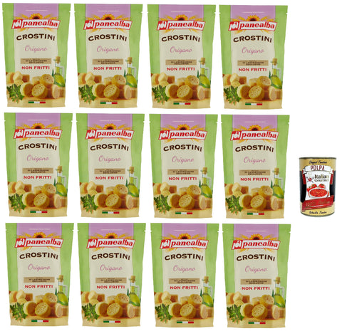 Panealba Crostini Crostini Croûtons Orientaux Avec Origan - Snack Salé Non Frit - 12 X 100 G + Polpa Italian Gourmet 400 G