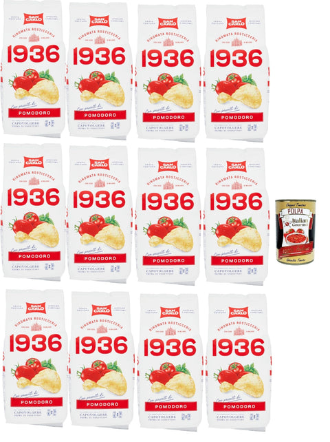 San Carlo 1936 Patatine Antica Ricetta, Arricciate E Croccanti, Rinomata Rosticceria, Tomate, Persil Et Basilic, Chips De Pomme De Terre, Ancienne Recette, Sans Gluten, 12 X 150 G + Polpa Italien