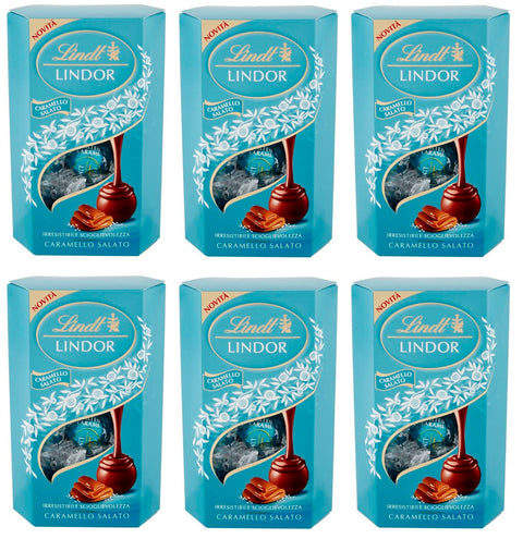 Lindt Lindor Caramello Lot De 6 Chocolats À Salade Au Chocolat Au Lait Et Cristaux De Sel Avec Remplissage Caramel Salé Doux 200 G