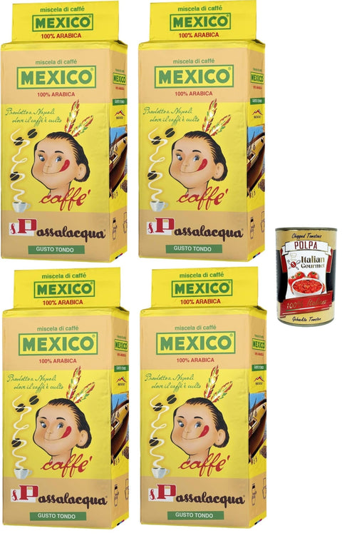 Passalacqua Caffè Mekiko, Macinato, Caffè Macinato, Caffe' Italiano, Caffè Macinato, Italian Café Moulu, Convient Pour Cafetière Moka, Lot De 4x 250g + Italian Gourmet Polpa 400g
