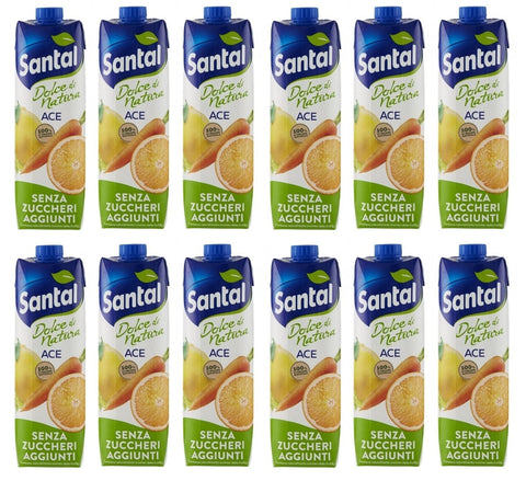 12x Parmalat Santal Succo Di Frutta Ace Dolce Di Natura Zero Zuccheri Aggiunti Saveur Orange, Carotte Et Citron Jus De Fruits Zéro Sucre Ajouté Tetrapack 1000 Ml