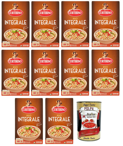 Curtiriso Riso Integrale, 100 % Riz Brun Italien, Temps De Cuisson 10 Minutes, Paquet De 1 Kg + Boîte Italienne Gourmet Polpa Di Pomodoro 400 G