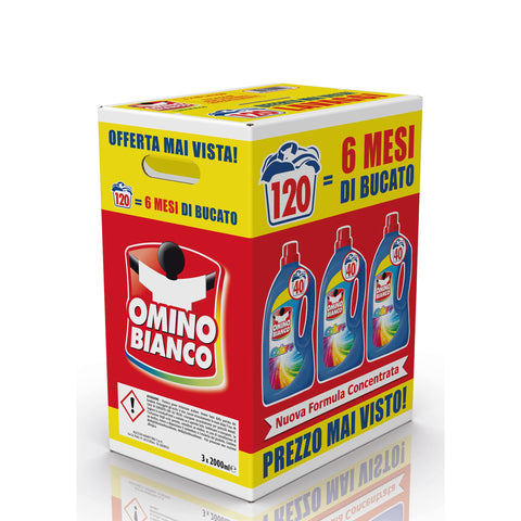 Omino Bianco - Lessive Liquide Color+, Spécifique Pour Les Vêtements Colorés, Technologie Sauve Les Couleurs Et Capture Le Gris, 120 Lavages, 2000 Ml X 3 Paquets