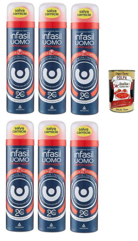 Infasil Derma 48h Lot De 6 Déodorants En Spray Pour Homme Avec Molécule 2c 150 Ml + Italian Gourmet Polpa 400 G