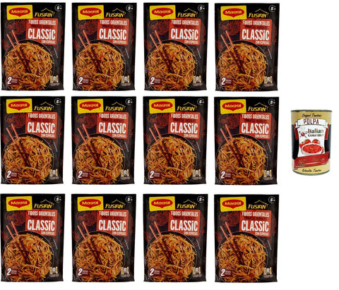 12 X Maggi Fusian Taste Of Classic Noodles Con Spezie (2 Porzioni) 121 G + Polpa Italien Gourmet 400 G