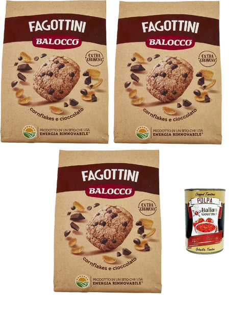 Balocco Fagottini Biscotti Integrali, Vollkornkekse Kekse Biscuits Mit Cornflakes, Vollkorn Haferflocken Und Schokoladenstückchen 3x 700g + Italian Gourmet Polpa 400g