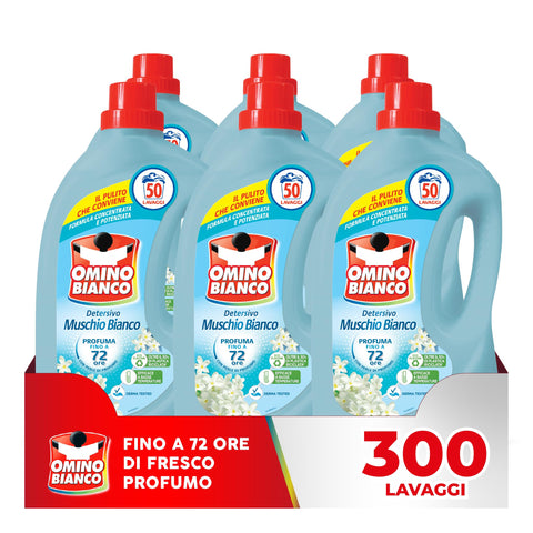 Omino Bianco - Lessive Machine À Laver Liquide, 300 Lavages, Respecte Les Couleurs Et Les Tissus, Parfum Frais Avec Essence De Mousse Blanche, 2000 Ml X 6 Paquets
