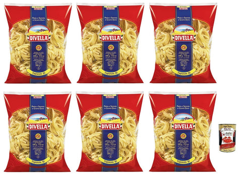 Divella Lot De 6 Tagliatelles N°91 Pâtes À La Semoule De Blé Dur 500 G + Boîte Italian Gourmet Polpa Di Pomodoro 400 G