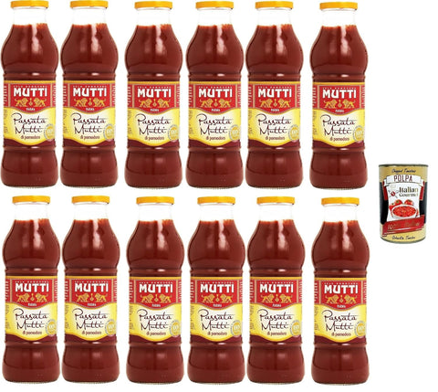 Mutti Passata Di Pomodoro Pâte De Tomate Sauce Tomates 100% Italien, 12x 700g + Italian Gourmet Polpa 400g