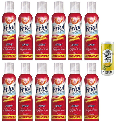 Friol Olio Lot De 12 Sprays D'huile En Spray Idéale Pour Une Utilisation Avec La Friteuse À Air Chaud, 150 Ml + 1 Boîte De Thé Glacé San Benedetto Au Citron Sans Sucre 330 Ml