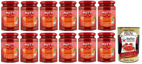 Mutti Sugo Con Pomodoro Datterino Lot De 12 Sauces Aux Tomates Datterino Et Huile D'olive Extra Vierge, Sauce Tomate Italienne 280 G + Polpa Di Pomodoro Italian Gourmet Polpa Di Pomodoro En Boîte De