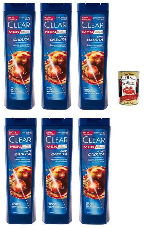 Clear Anti Caduta Men Shampooing Pour Cheveux Faibles – Shampooing Contre La Chute De Cheveux 6 X 225 Ml + Italian Gourmet Polpa 400 G
