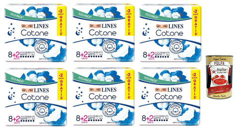 Lines Cotone Assorbenti Notte 8+2 Lot De 6 Serviettes De Nuit En Coton 100 % Pur Coton + Italian Gourmet Polpa 400 G