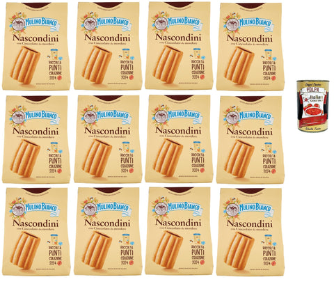 Mulino Bianco Nascondini Biscotti Con Cioccolato Da Mordere, Biscuits Au Chocolat Pour Mordre, Biscuits Cookies, 12x 600g + Italian Gourmet Polpa 400g