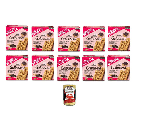 10x Galbusera Biscobarretta cereali e cioccolato fondente, Barre biscuits muesli et chocolat noir 230g + Italian Gourmet polpa 400g