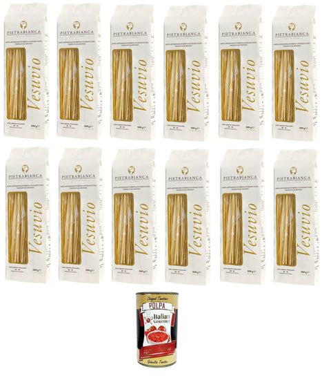 Pietrabianca, Pasta Di Semola Artigianale Trafilata Al Bronzo, Nouilles À La Semoule Faites À La Main En Bronze 12 X 500 G + Italian Gourmet Polpa 400 G