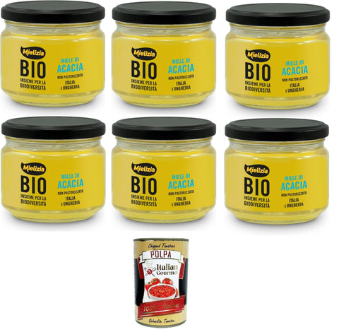 Mielizia Miele Di Acacia Non Pastorizzato Miel D'acacia Non Pasteurisé 6 X 300 G + Italian Gourmet Polpa 400 G