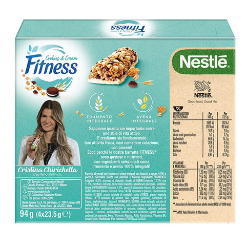 Nestlé Fitness Cookies & Cream Barres de muesli aux morceaux de biscuits au cacao et aux morceaux de chocolat blanc (4 x 23,5 g) 8 x 94 g