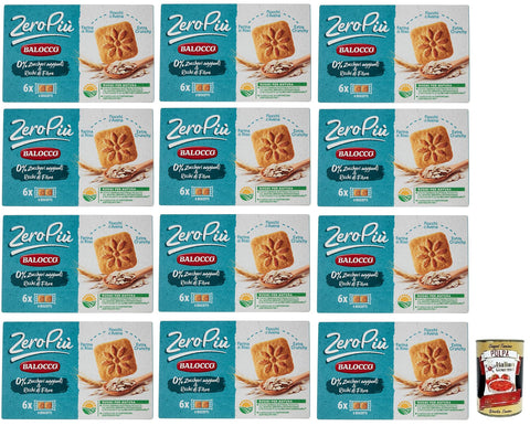 Balocco Zero Più Biscotti Lot De 12 Biscuits Sans Sucre Ajouté, Farine De Riz, Flocons D'avoine Et Crunchy, Paquet De 230 G + Boîte Italienne Gourmet Polpa Di Pomodoro 400 G