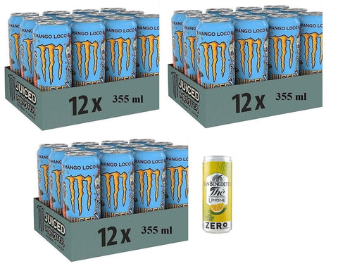 Lot De 36 Boissons Énergisantes Rafraîchissantes Et Sans Alcool Au Goût Exotique, Boîte Jetable De 355 Ml + 1 Boîte De Thé Glacé San Benedetto Au Citron Sans Sucre 330 Ml