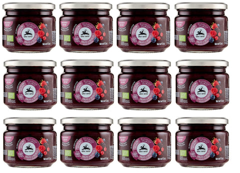 12 X Alce Nero Composta Di Frutti Di Bosco Biologica Bio Compote De Baies Avec Fraises Biologiques, Mûres, Myrtilles, Groseilles Rouges Et Framboises 270 G