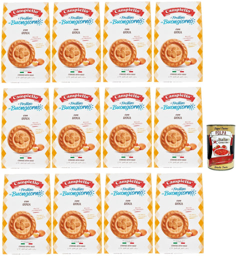 Campiello Il Frollino Del Buongiorno Con Uova, Sablé Avec Des Œufs, Biscuits Avec Des Œufs, Cookies With Eggs, 12x 350g + Italian Gourmet Polpa 400g