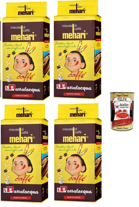 Passalacqua Caffè Mehari, Macinato, Caffè Macinato, Caffe' Italiano, Caffè Macinato, Italian Café Moulu, Convient Pour Cafetière Moka, Lot De 4x 250g + Italian Gourmet Polpa 400g