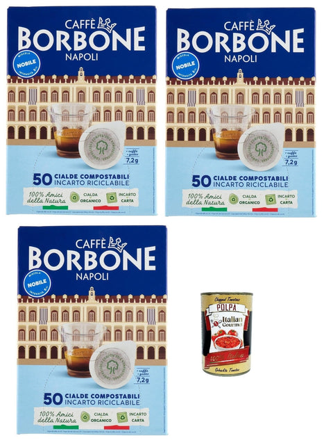 Caffè Borbone Miscela Nobile Cialde Compostabili, 50 Cialde Ese 44mm, 3x Box Lot De 50 Dosettes De Café + Italian Gourmet Polpa 400g
