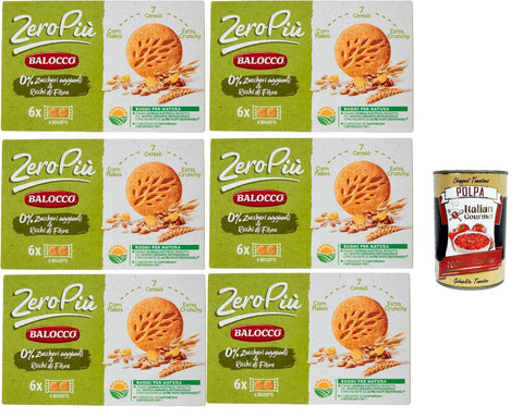 Balocco Zero Più Biscotti Sans Sucre Ajouté, Biscotti, Biscuits Biscuits Avec Cornflakes, 7 Céréales, Et Plus Croquantes, 6x 230g + Italian Gourmet Polpa Di Pomodoro 400g Dose