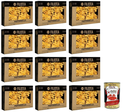 Filotea Pappardelle Pasta All'uovo Lot De 12 Pâtes Aux Œufs En Matières Premières Italiennes 500 G + Boîte Italienne Gourmet Polpa Di Pomodoro 400 G