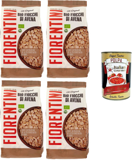 Fiorentini Fiocchi Di Avena, Fonte Di Proteine Ad Alto Contenuto Di Fibre Flocons D'avoine, Source De Protéines À Haute Teneur En Fibres 4 X 500 G + Italian Gourmet Polpa 400 G