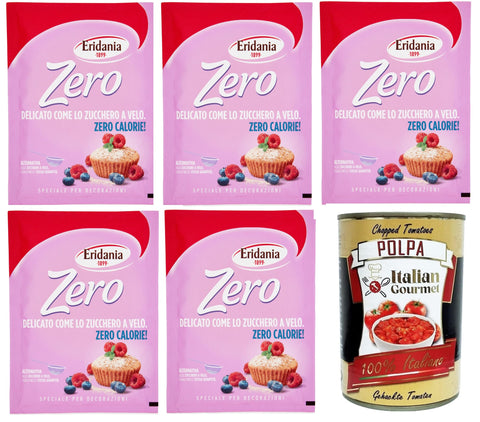 Eridania Zero Delicato Come Lo Zucchero A Velo Zero Delicate Like Sucre En Poudre 5 X 80 G + Italian Gourmet Polpa 400 G