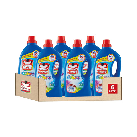 Omino Bianco - Lessive Liquide Color+, Spécifique Pour Les Vêtements Colorés, Technologie Sauve Les Couleurs Et Capture Le Gris, 312 Lavages, 2600 Ml X 6 Paquets