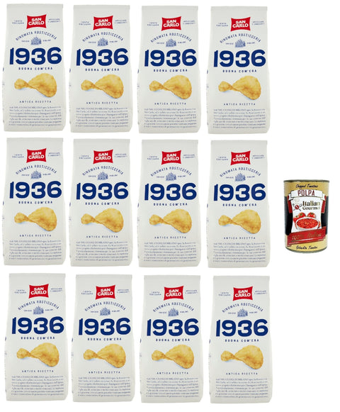 San Carlo 1936 Patatine Antica Ricetta Arricciate E Croccanti Rinomata Rosticceria – Senza Glutine, Chips De Pommes De Terre, Ancienne Recette, Sans Gluten, 12 X 150 G + Polpa Italian Gourmet 400 G