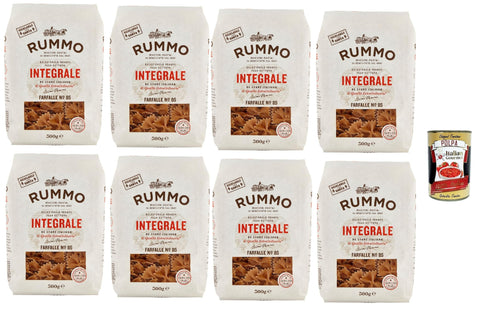Rummo Pasta Integrale Farfalle Integrali N° 85, Italiennes Pasta Italian Noodles, Lot De 8 Pâtes À Grains Entiers, 500 G + Italian Gourmet Polpa 400g