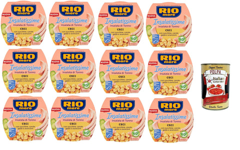 Rio Mare Insalatissime Di Tonno Gusto Ceci, Prêt À Manger Salade Tuna, Salade De Thon Aux Pois Chiches, Courgettes Et Carottes, Plats Préparés 12 X 160 G + Italian Gourmet Polpa 400 G