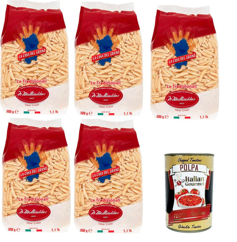 La Casa Del Grano Malloreddus Medi Pasta Di Semola Di Grano Duro Medi Pâtes À Base De Semoule De Blé Dur 5 X 500 G + Italian Gourmet Polpa 400 G