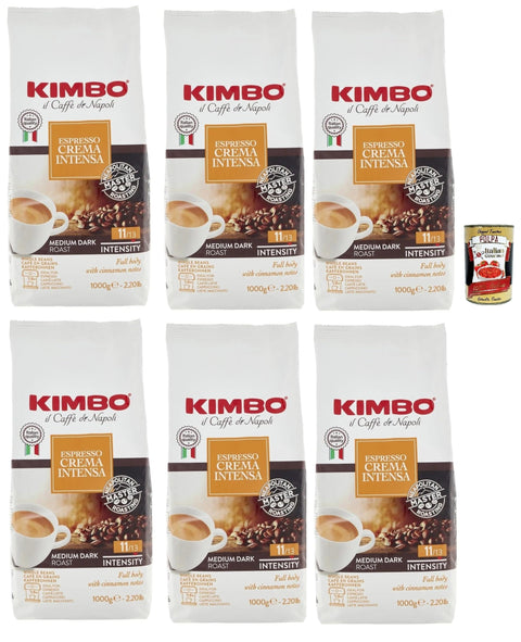Kimbo Caffè In Grani Espresso Crema Intensa, Café En Grains Entier, Italian Café Authentique, Goût Ferme Avec Des Notes Délicates D'épices Et De Cannelle, 6x 1kg + Italian Gourmet Polpa 400g
